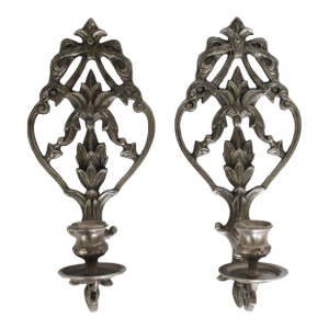Vintage Silver-Tone Brass Candle Wall Sconces - A Pair