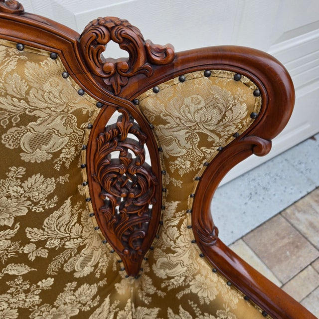 Victorian Rococo Revival Carved Bird Crest Music Room Wingback Armchair For Sale - Image 16 of 18