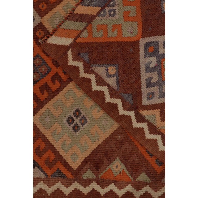 Textile Vintage Tribal Kilim Runner in Rust Brown, Orange and Blue Geometric Patterns For Sale - Image 7 of 8