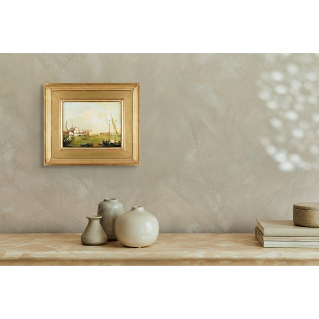 Textile Italian Oil on Canvas Vedutina Painting of San Giorgio Maggiore, Venice, C. 1800's For Sale - Image 7 of 7