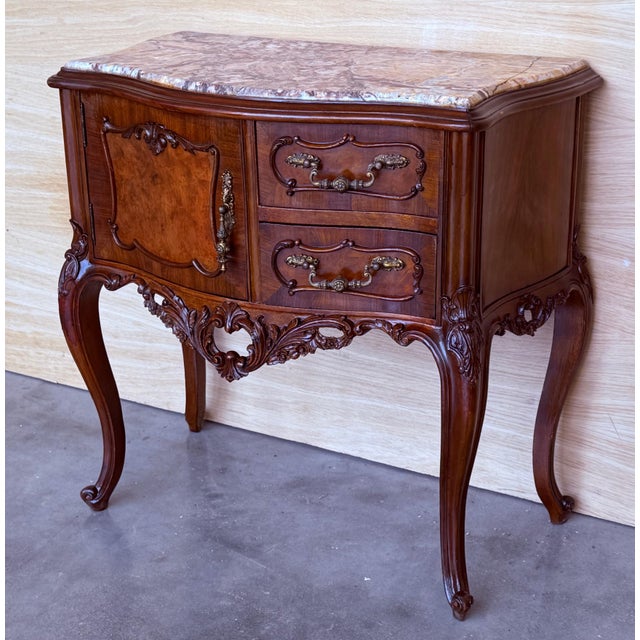 Carved French Nightstands with doors and Marble Top, 1930s, Set of 2 For Sale - Image 18 of 18