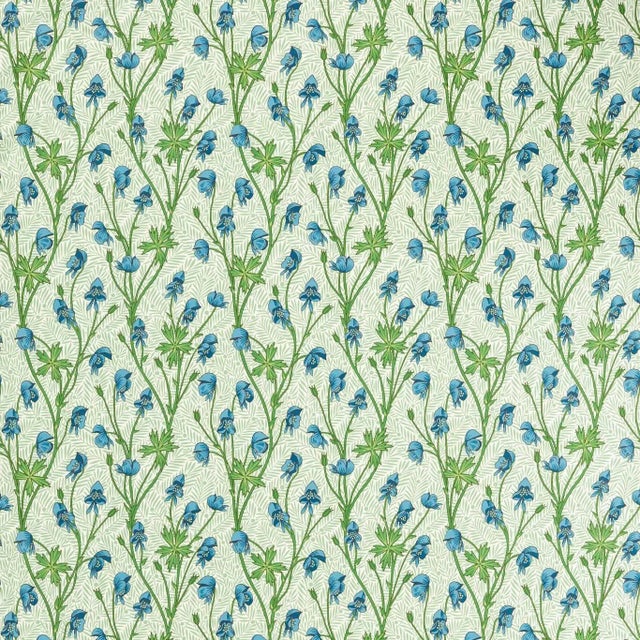 Morris & Co Monkshood Fabric in Cobalt/Goblin Green - a Sample For Sale