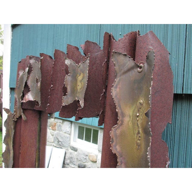Distressed Brutalist Torch Cut Steel Wall Mirror Attributed to Tom Greene, Circa 1970 For Sale - Image 9 of 14