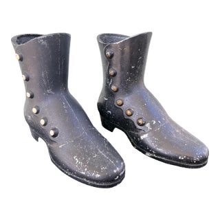 Antique Victorian Cast Iron Lady’s Button Boots – Decorative Miniature Pair For Sale