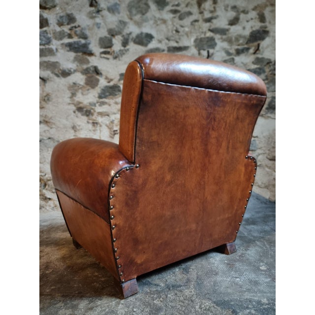 Mid-Century Modern Vintage Leather Club Chair, France, 1940s-1950s For Sale - Image 3 of 18
