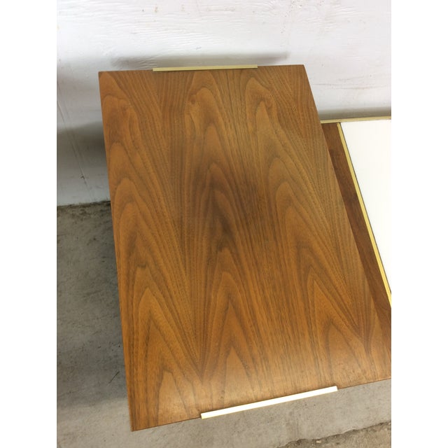 Pair of Mid Century Modern Step End Tables With Wood and Lacquer Top & Brass Legs For Sale - Image 10 of 11