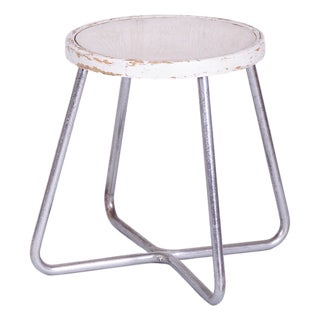 Bauhaus Stool in Beech, Chrome, and Steel from Mücke-Melder, Czech, 1930s For Sale