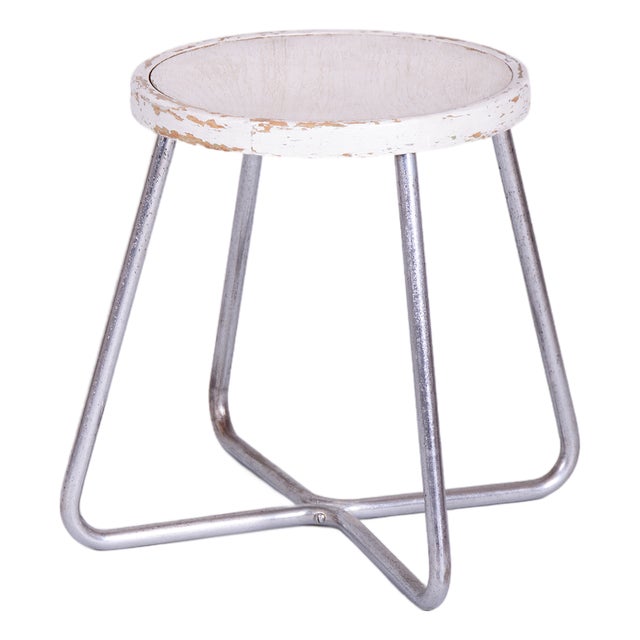 Bauhaus Stool in Beech, Chrome, and Steel from Mücke-Melder, Czech, 1930s For Sale