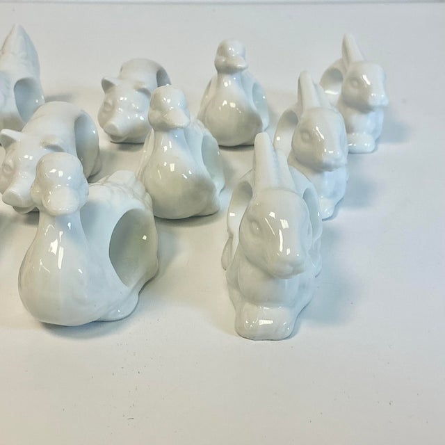 1970s Vintage French Blanc Porcelain Barn Yard Animal Napkin Rings - Set of 12 - Easter. For Sale - Image 13 of 14