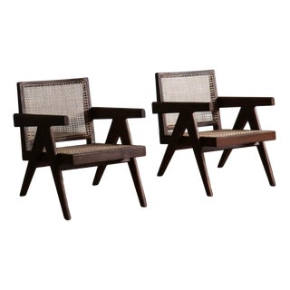 Lounge Chairs PJ-SI-29-A in Teak and Cane by Pierre Jeanneret, 1950s Set of 2 For Sale