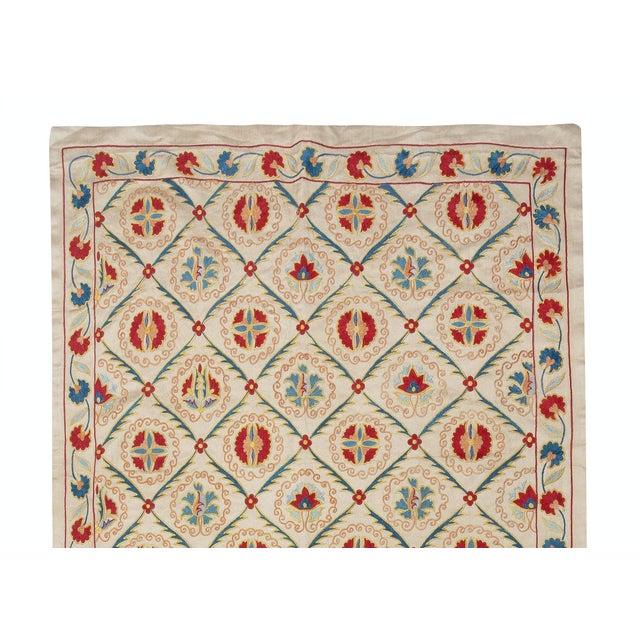 Traditional 32x74 in Traditional 100% Silk Wall Hanging. Handmade Embroidered Table Runner For Sale - Image 3 of 4