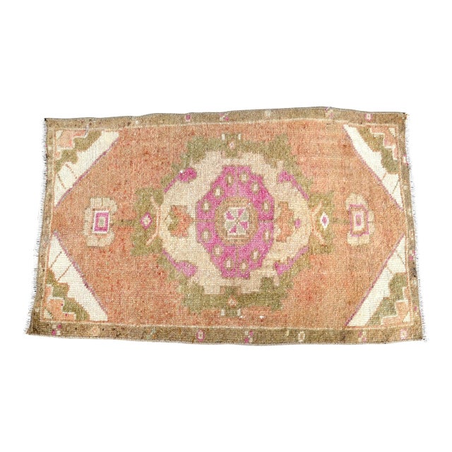 1960s Orange Handmade Turkish Entryway Rug For Sale