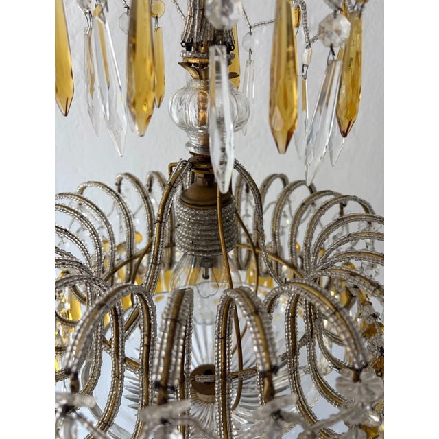 Italian Micro-Beaded Tiered Yellow Crystal Prisms Chandelier C 1920 Amber For Sale - Image 4 of 12