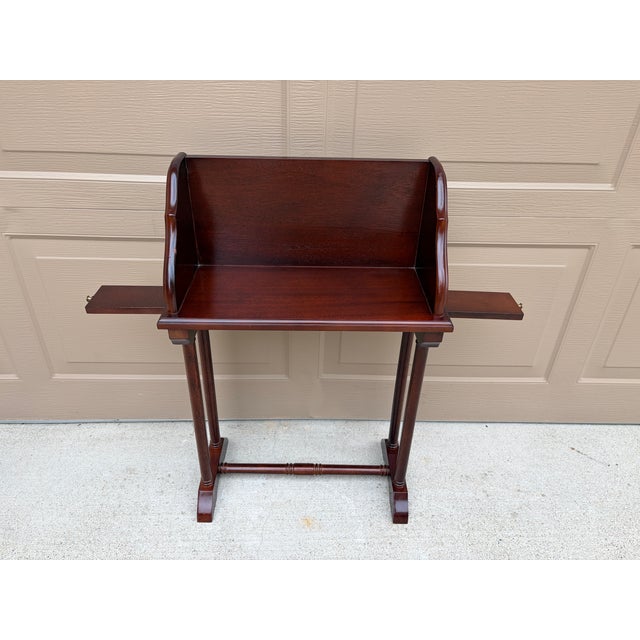 Vintage Federal Mahogany Library Book Stand With Pull-Out Drink Trays For Sale - Image 9 of 15