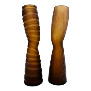 Pair of 1960s Vivarini Italian Frosted Amber Vases