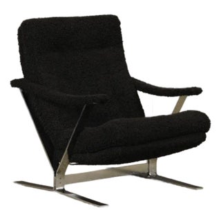 Vintage Mid-Century Milo Baughman Style Chrome Lounge Chair With Black Bouclé, 1970s For Sale