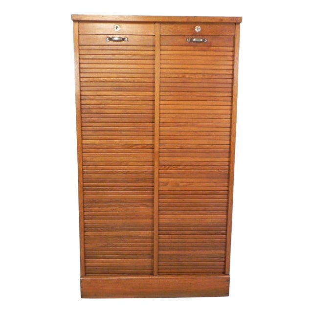 Oak Roller Shutter Box with 2 Shutters, 1930s For Sale