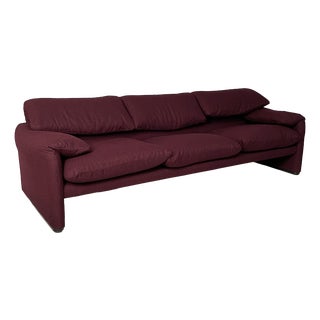 Italian Modern Burgundy Fabric Maralunga Sofa by Vico Magistretti for Cassina, 1970s For Sale