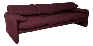 Italian Modern Burgundy Fabric Maralunga Sofa by Vico Magistretti for Cassina, 1970s