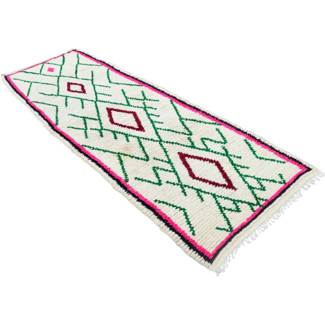 One-of-a-kind hand-knotted rug in the High Atlas Mountains of Morocco with soft organic wool. Featuring an intricate...