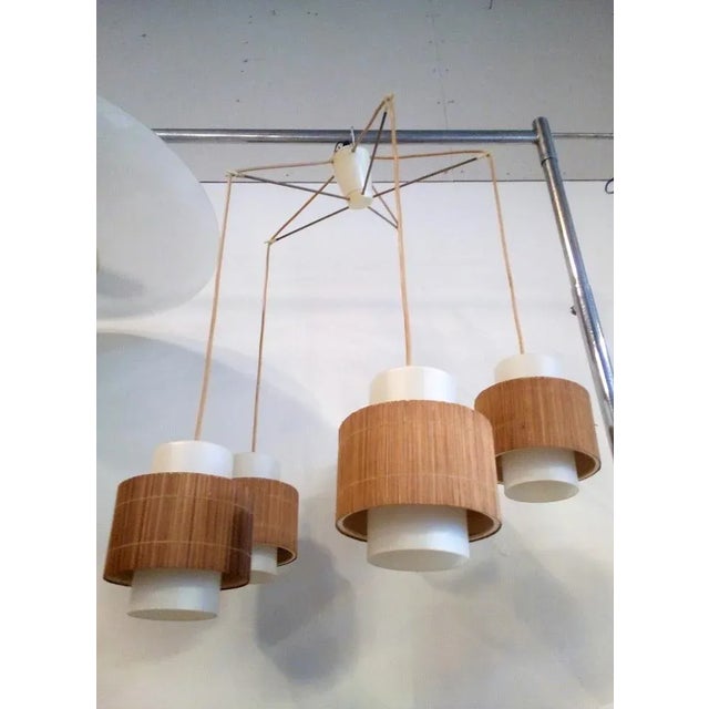 Metal Ceiling Lamp with Opal Glass Umbrellas and Bast, 1960s For Sale - Image 7 of 7