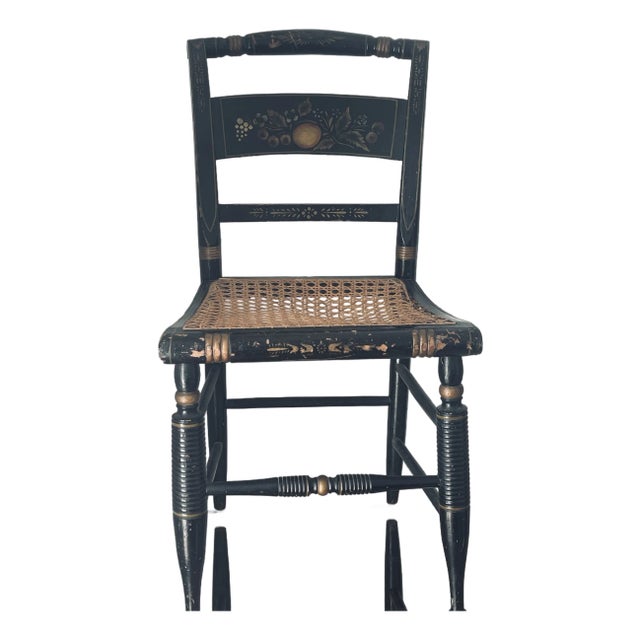 Antique American Painted Side Chair With Cane and Silk Cushion For Sale