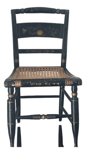 Antique American Painted Side Chair With Cane and Silk Cushion