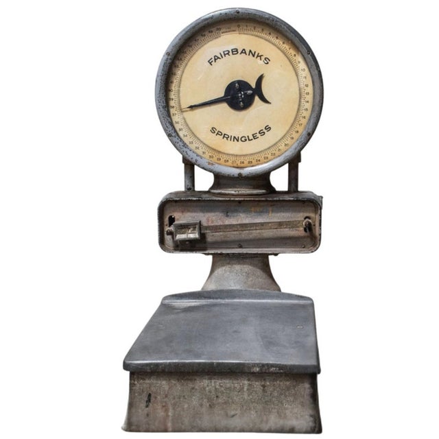 A striking early 20th-century Fairbanks Springless industrial platform scale, manufactured in the United States and...