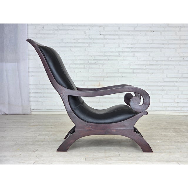 Set of Vintage Armchair and Ottoman in Black Leather, 1970s For Sale - Image 12 of 18