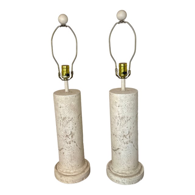 Vintage Costal Faux Coral Stone Table Lamps - A Pair For Sale