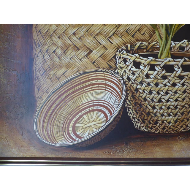 Mid-Century Modern 1970s Mid-Century Modern Large Format Acrylic on Canvas by Thomas Lee - Baskets and Plants For Sale - Image 3 of 5