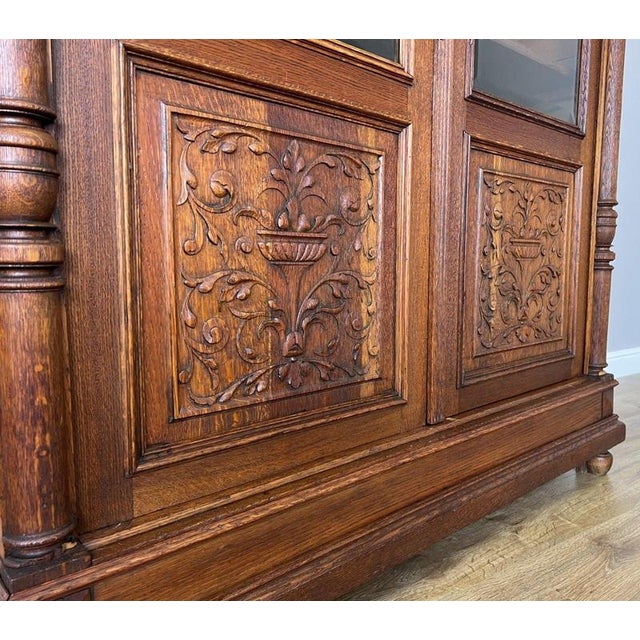 Antique French Glazed Display Oak Cabinet For Sale - Image 11 of 16