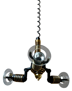 Space Age Height-Adjustable Black and Gold Ufo Pendant Light, 1980s