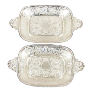 Vintage Barker Ellis England Epca Silver Plated Shell Handle Etched Candy Dish - a Pair For Sale