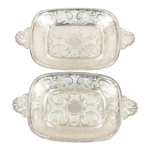 Vintage Barker Ellis England Epca Silver Plated Shell Handle Etched Candy Dish - a Pair For Sale