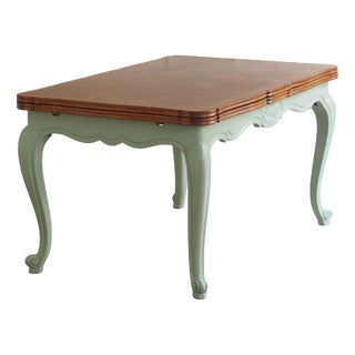 French Country Style Mint Green Dining Table with Inlaid Top, 1920s For Sale