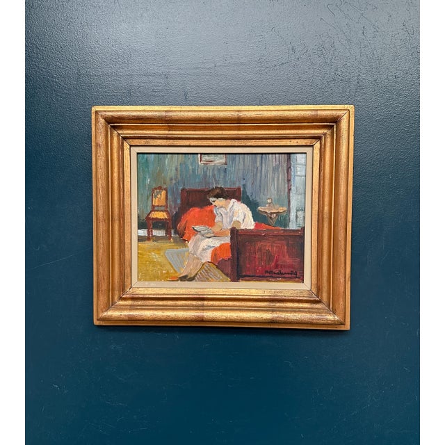 Lady Reading a Book, 1950s, Oil Painting on Canvas, Framed For Sale - Image 9 of 14