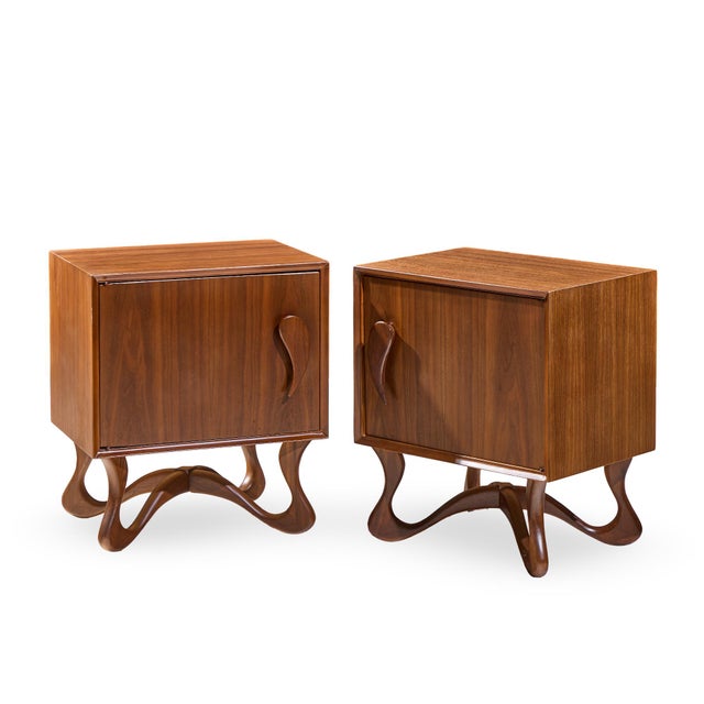 Mid-Century Modern Vladimir Kagan Style Mid Century Sculpted Walnut Nightstands - Pair For Sale - Image 3 of 11