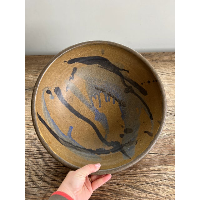 1970s Vintage Mid Century Modern Large Studio Ceramic Pottery Decorative Bowl For Sale - Image 4 of 5