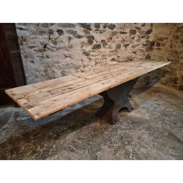 Brown Antique Early 20th Century Industrial French Table with Cast Iron Base and Pine Top For Sale - Image 8 of 18