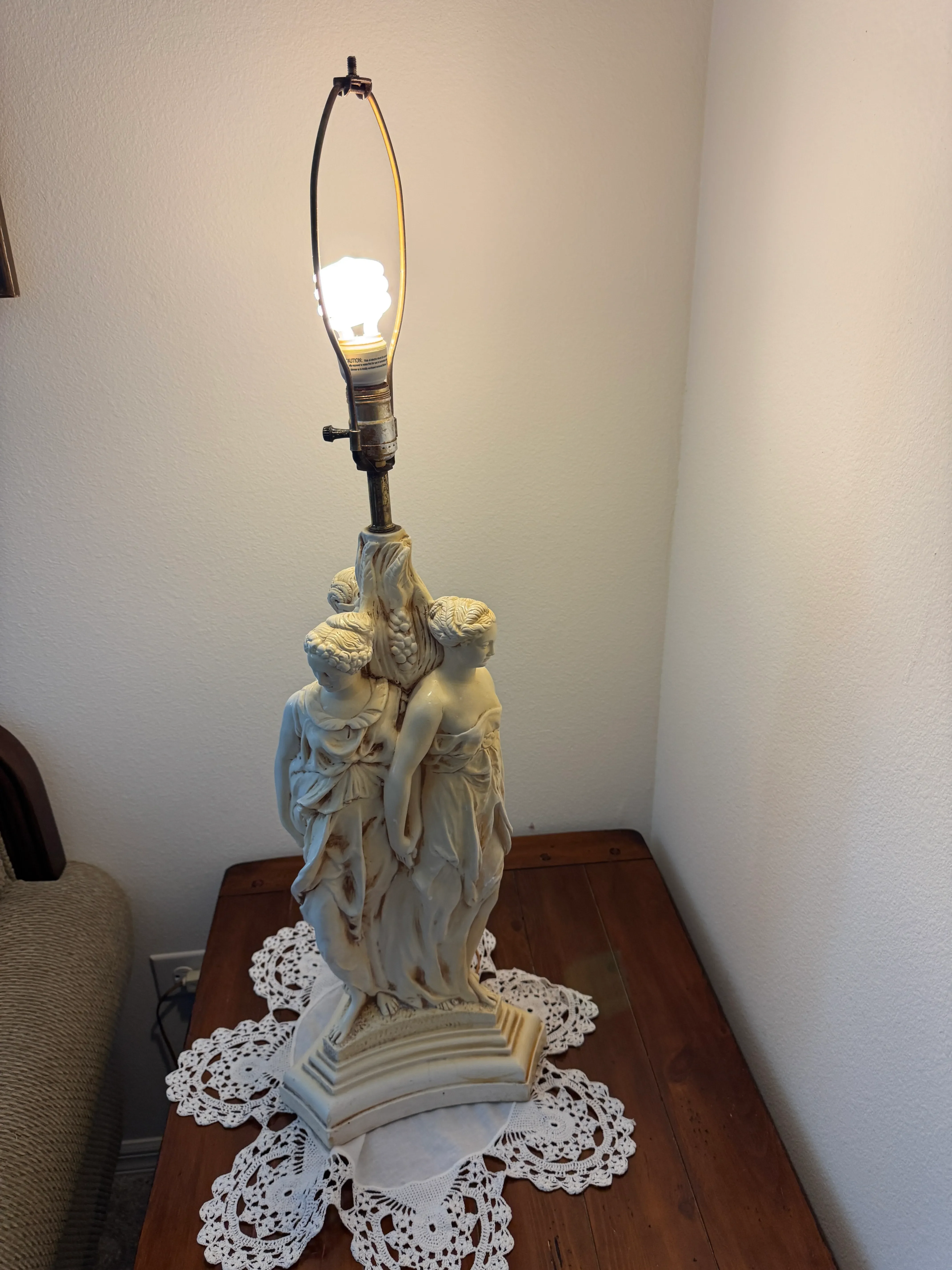 Rococo Vintage Hollywood Regency Lamp-Three Graces Statue Base No