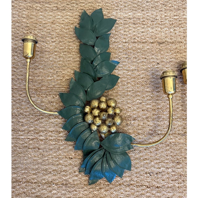 Bronze and Brass Sculptural Grape/Lemon Leaf Wall Sconces For Sale - Image 10 of 12