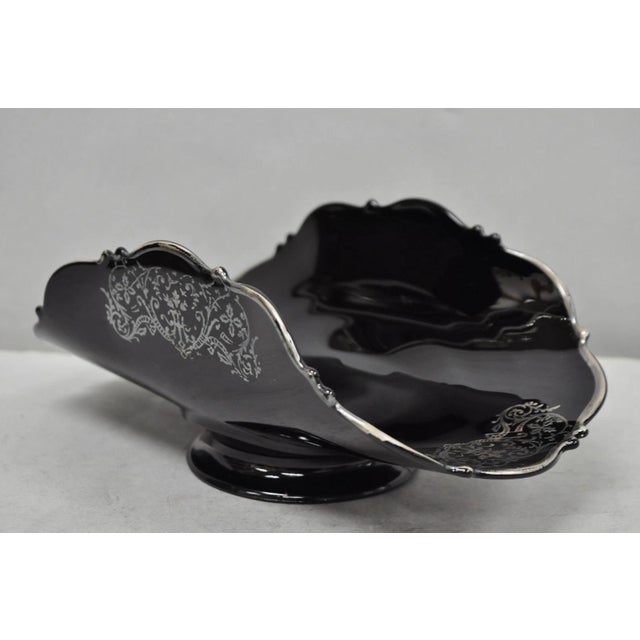 Vintage Rockwell Black Amethyst Glass Sterling Silver Overlay Centerpiece Dish For Sale - Image 12 of 14