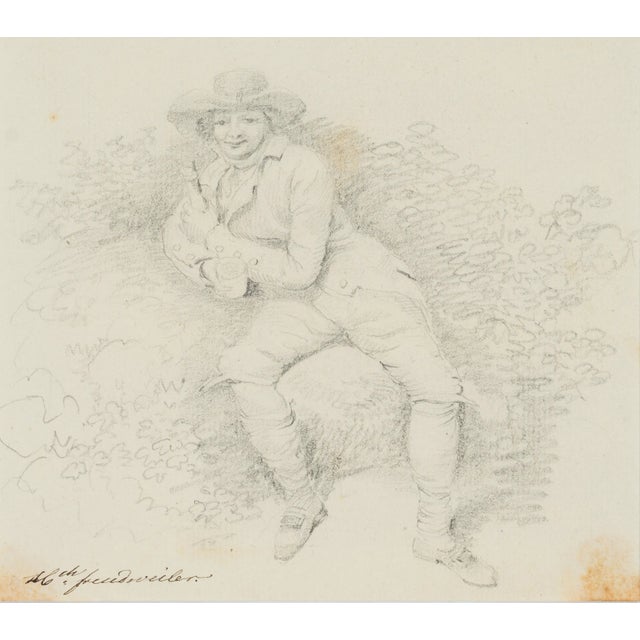 H. Freudweiler, Resting Man on a Rock, 1780, Pencil For Sale