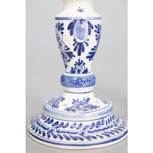 Vintage Dutch Delft Faience Floral Candlesticks - a Pair For Sale In Houston - Image 6 of 8