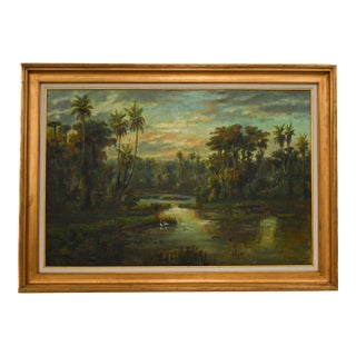 Late 20th Century Framed Signed Davis Landscape Oil on Canvas For Sale