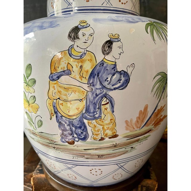 Chinoiserie Vintage Oversized Italian Ceramic Lamp by Frederick Cooper Depicting Asian Scene For Sale - Image 3 of 11
