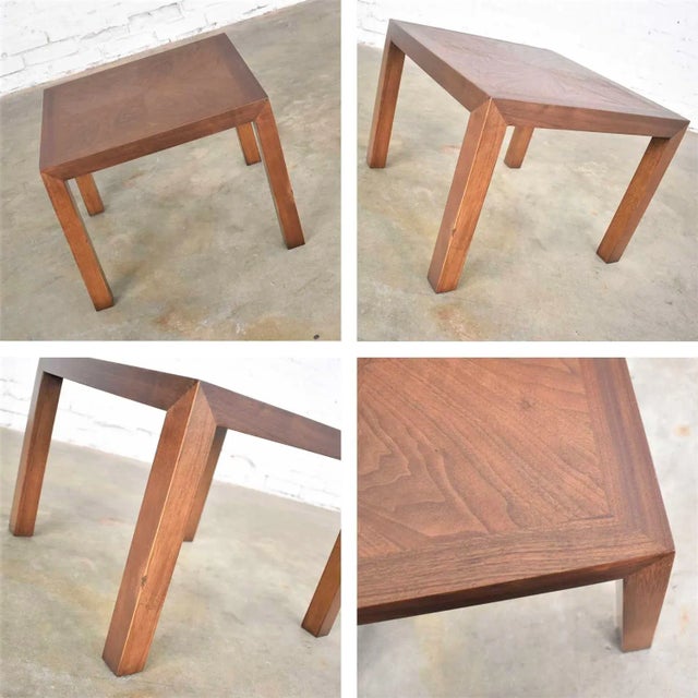 Vintage Modern Lane Solid Walnut Square Parsons Side Table W/ Inlay Style #1124-18 1970 For Sale - Image 11 of 13