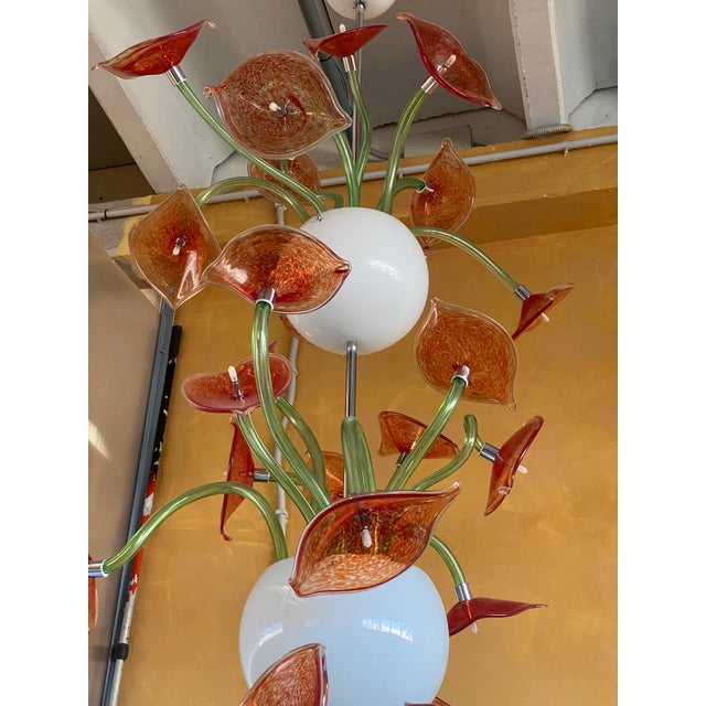 Contemporary Flowers Murano Glass Cascade Chandelier For Sale - Image 4 of 13
