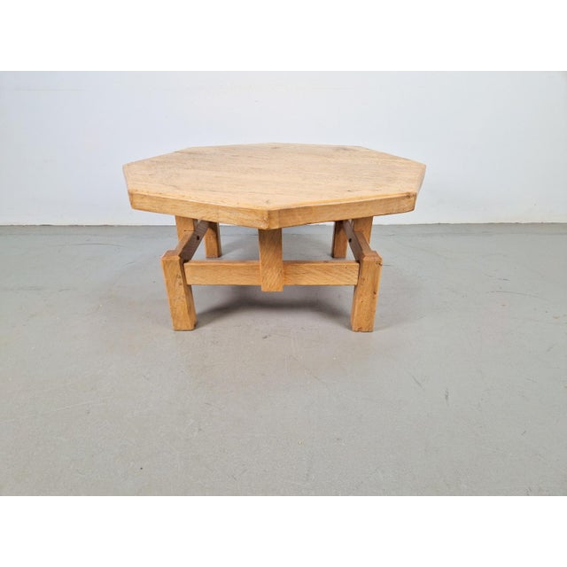 Wood Rustic Brutalist Octagonal Oak Coffee Table by Pierre Chapo, 1960s For Sale - Image 7 of 11